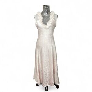 Komarov Crinkle Chiffon Ruffle Trim A-Line‎ Midi Dress Large Pink Romantic Date